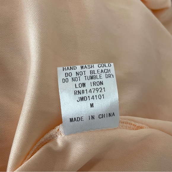 Just Me Floral Appliqué Tiered Dress One Shoulder Peach Pink M Tee Length Prom - Picture 12 of 12